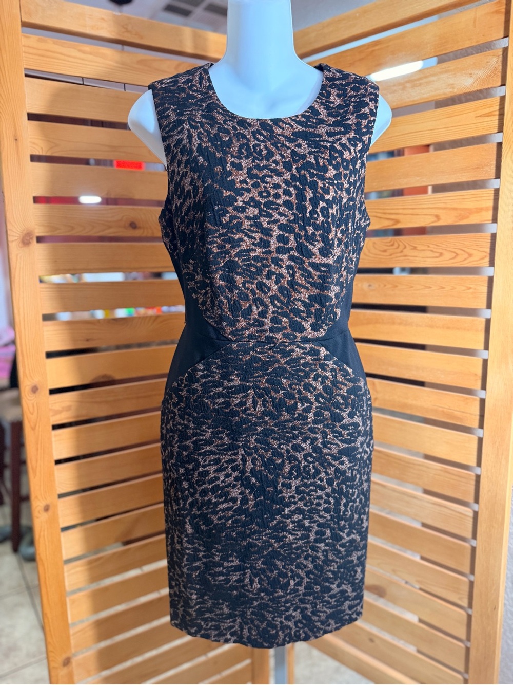 Calvin Klein Black Dress with Bronze Animal Jacquard
